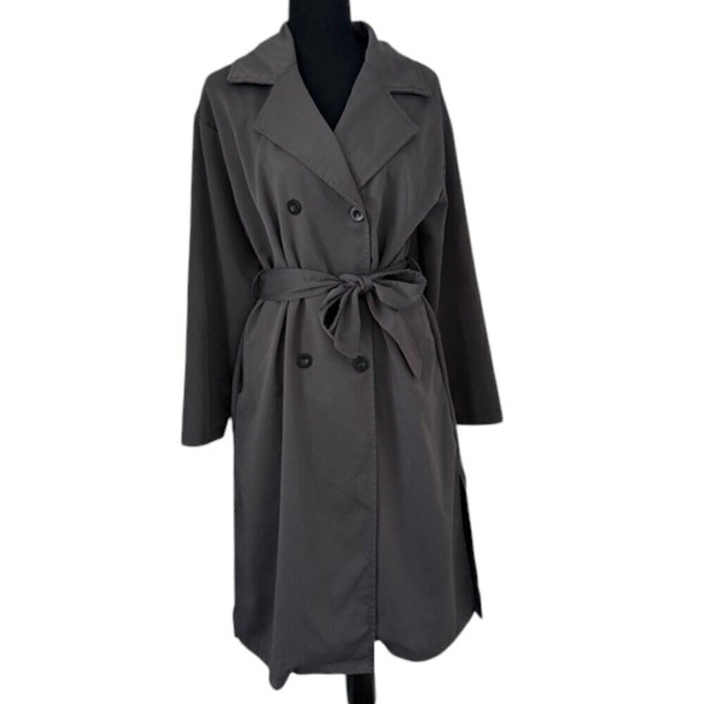 MAEVA Double Breasted Trench Coat Charcoal Gray Lightweight Small - Picture 3 of 16